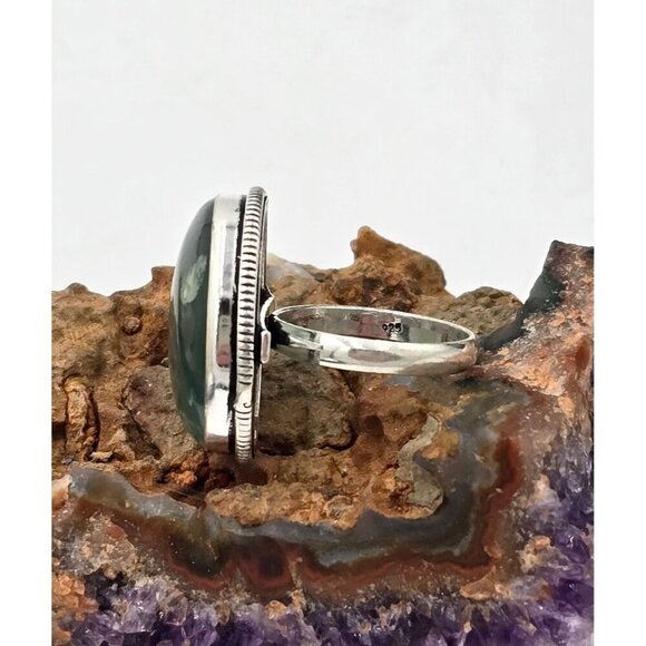 925 Sterling Silver Plt Prehnite Size 8.25 Bezel Setting Fine Jewelry - Picture 5 of 6